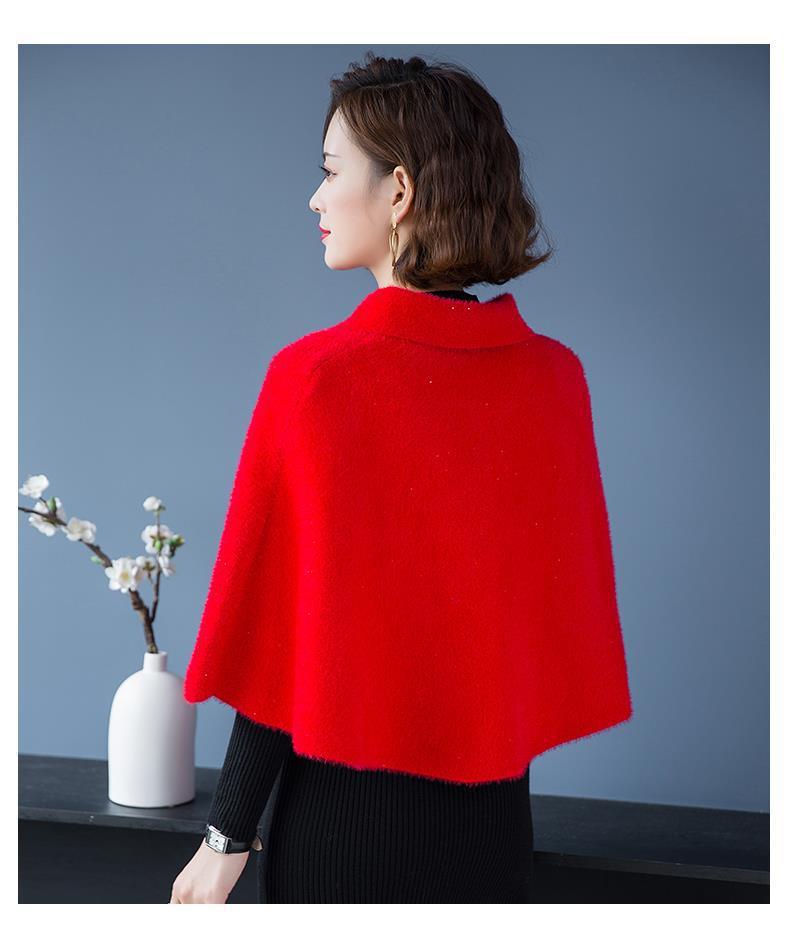 Women Cape Outerwear Cloak Style Solid Color Lapel 3/4 Sleeve Cardigan Shawl Winter Woolen Coat For Party