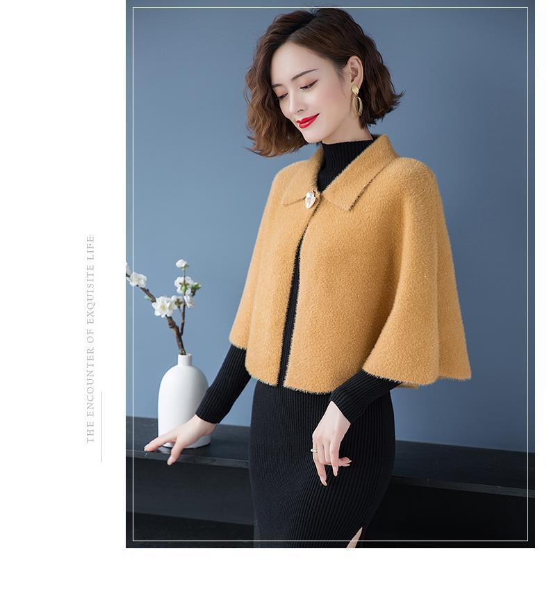 Women Cape Outerwear Cloak Style Solid Color Lapel 3/4 Sleeve Cardigan Shawl Winter Woolen Coat For Party